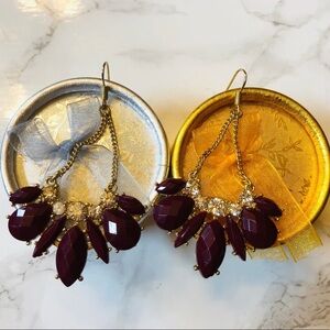 Long dangle chain leaf brown CZ earrings